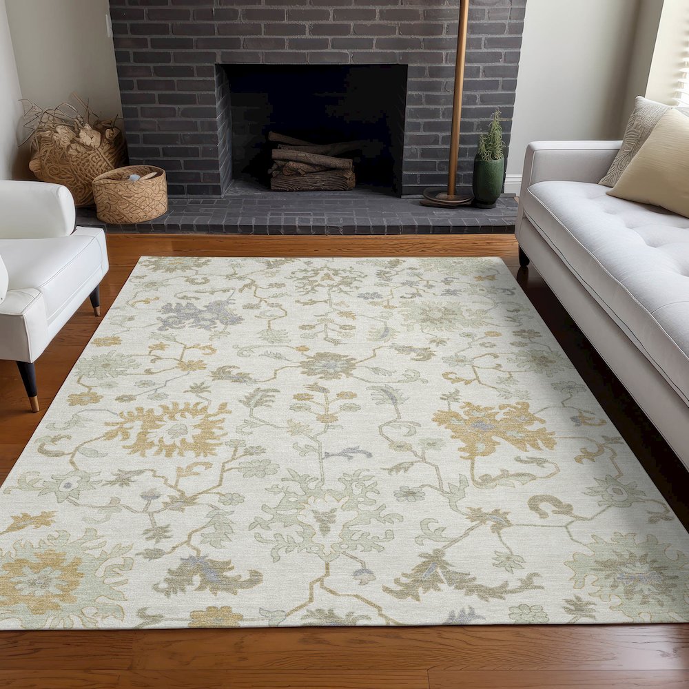 Machine Washable Indoor/Outdoor Chantille Ivory 5' x 7'6" Rug. Picture 6