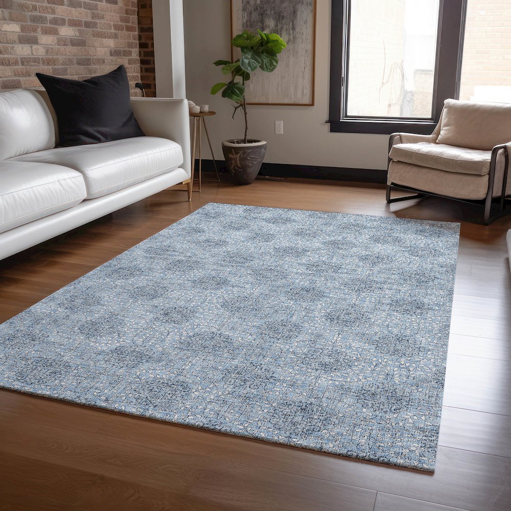 Machine Washable Indoor/Outdoor Chantille Blue 5' x 7'6" Rug. Picture 6