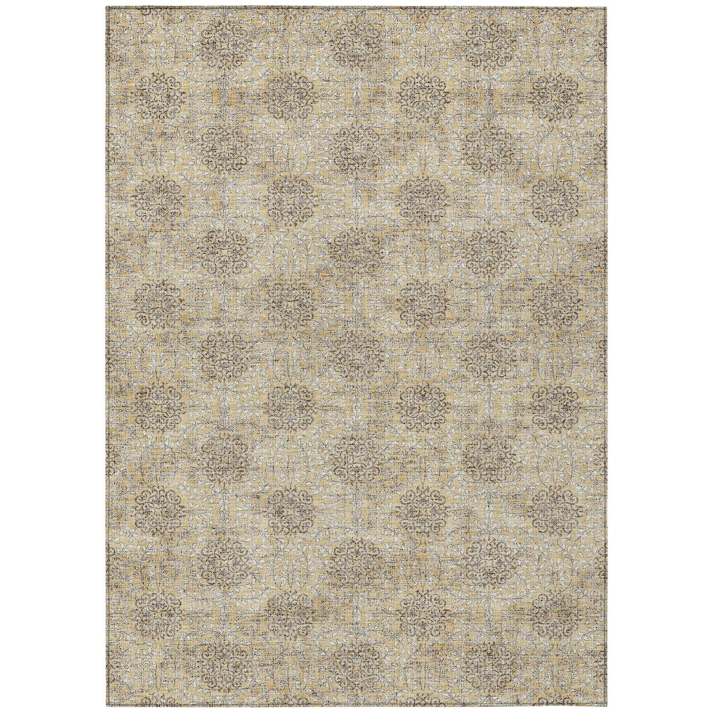 Machine Washable Indoor/Outdoor Chantille Gold 5' x 7'6" Rug. Picture 1