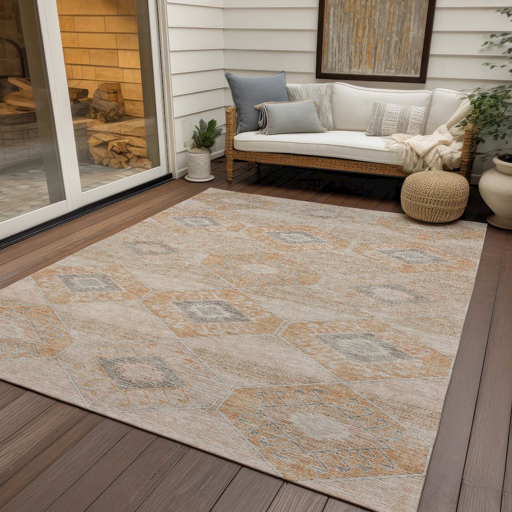 Machine Washable Indoor/Outdoor Chantille Copper 5' x 7'6" Rug. Picture 7