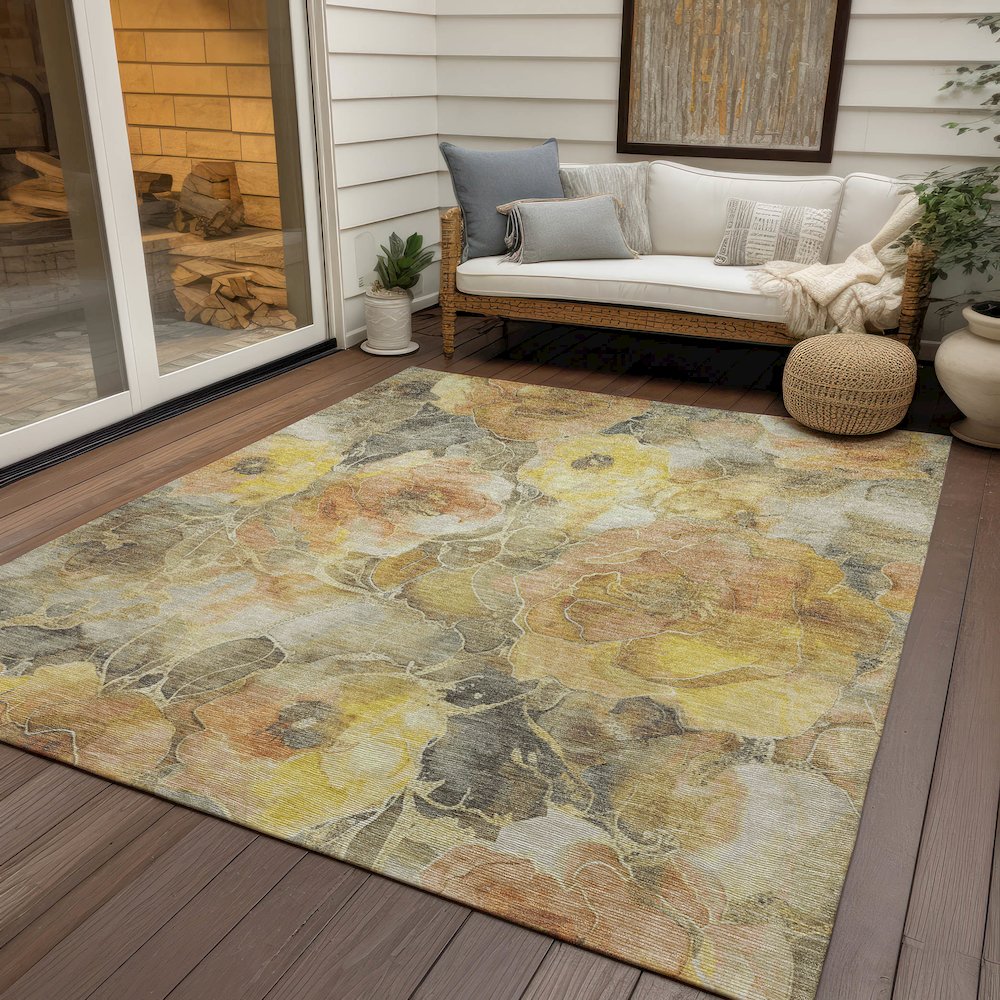 Machine Washable Indoor/Outdoor Chantille Gold 5' x 7'6" Rug. Picture 7