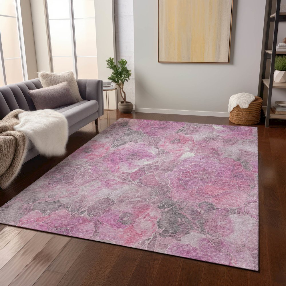 Machine Washable Indoor/Outdoor Chantille Pink 5' x 7'6" Rug. Picture 6