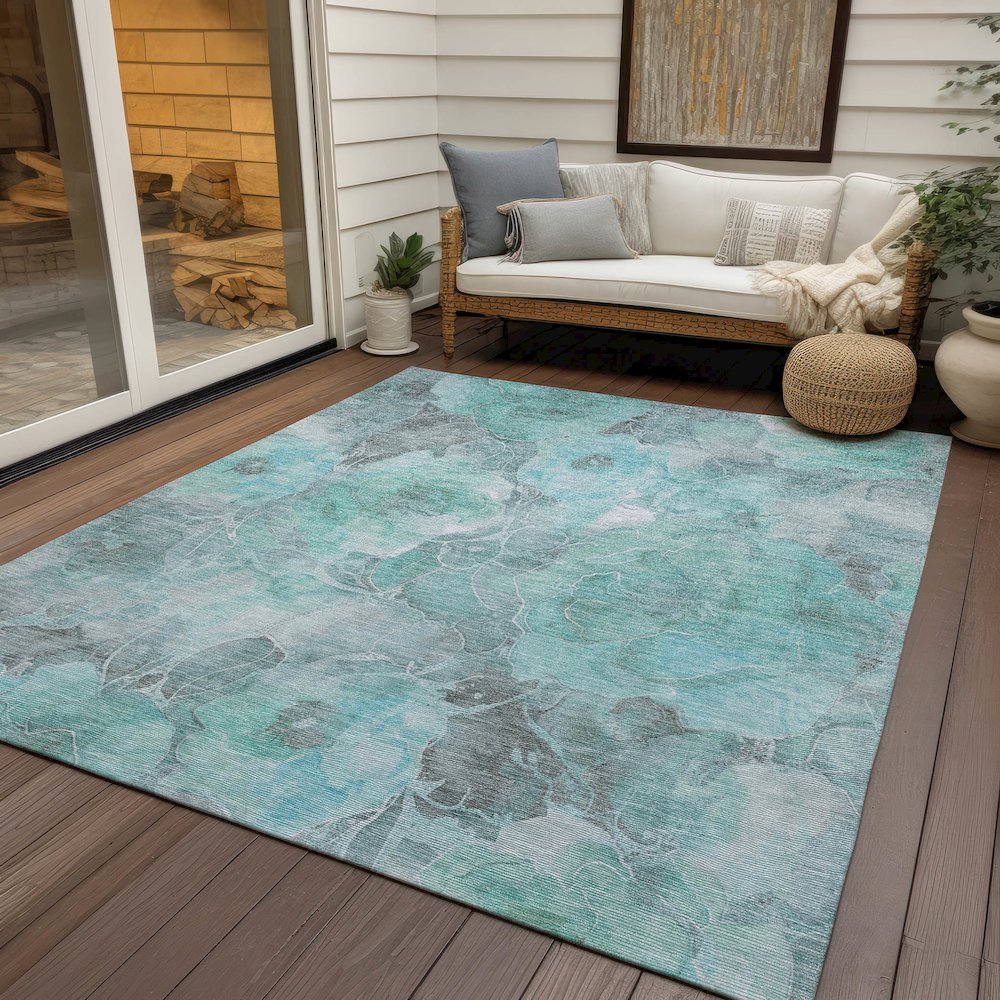 Machine Washable Indoor/Outdoor Chantille Teal 5' x 7'6" Rug. Picture 7