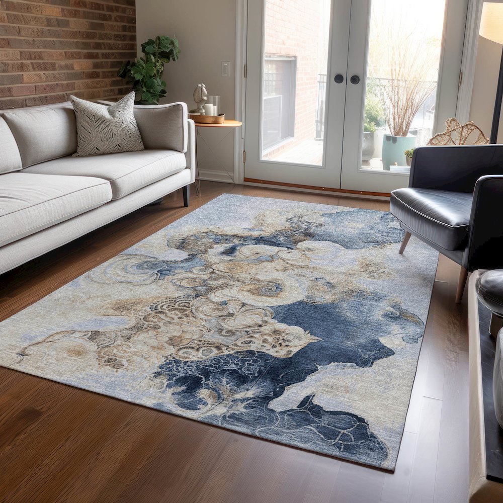 Machine Washable Indoor/Outdoor Chantille Denim 5' x 7'6" Rug. Picture 5