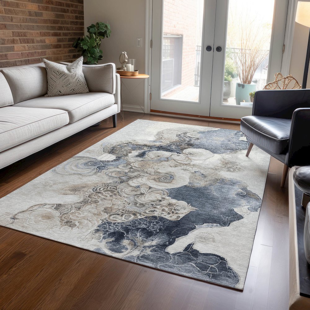 Machine Washable Indoor/Outdoor Chantille Ivory 5' x 7'6" Rug. Picture 5