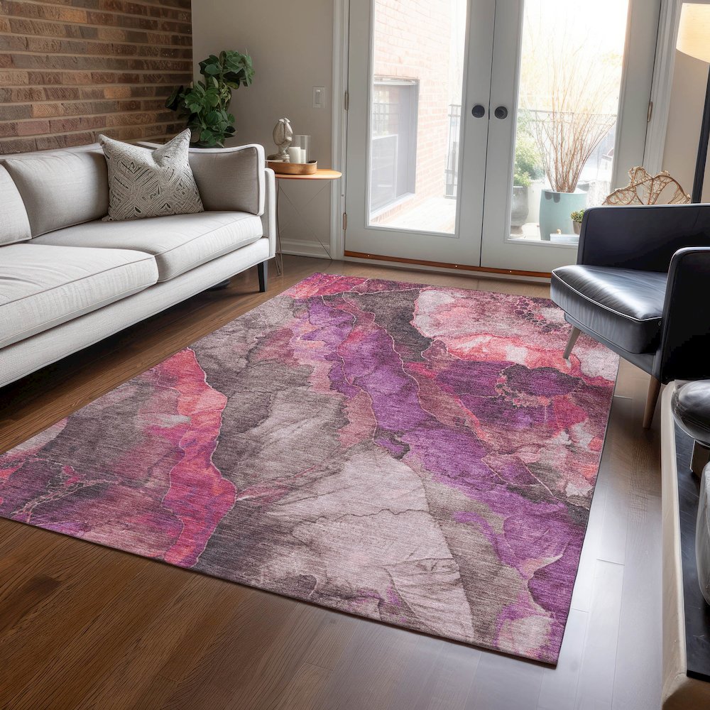 Machine Washable Indoor/Outdoor Chantille Blush 5' x 7'6" Rug. Picture 5