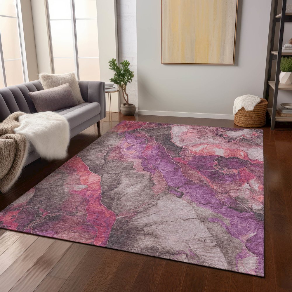 Machine Washable Indoor/Outdoor Chantille Blush 5' x 7'6" Rug. Picture 6