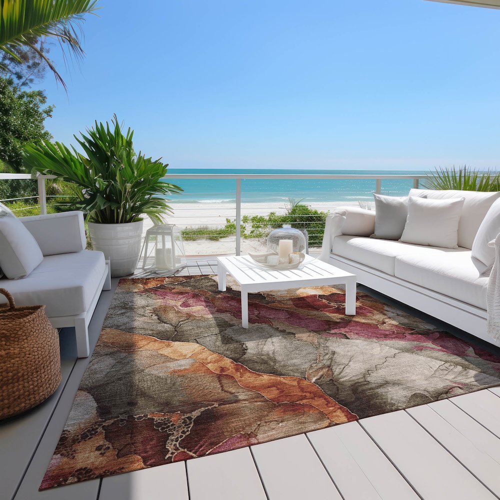 Machine Washable Indoor/Outdoor Chantille Khaki 5' x 7'6" Rug. Picture 8
