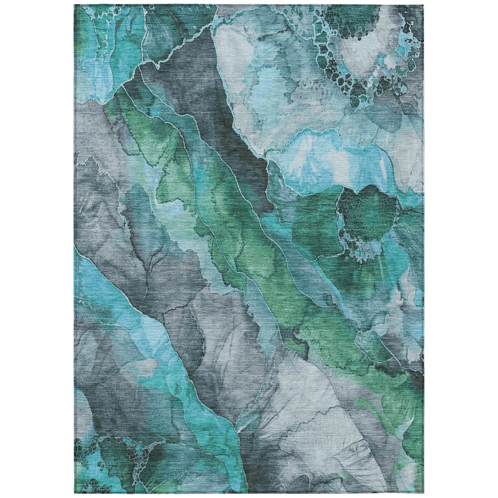 Machine Washable Indoor/Outdoor Chantille Teal 5' x 7'6" Rug. Picture 1