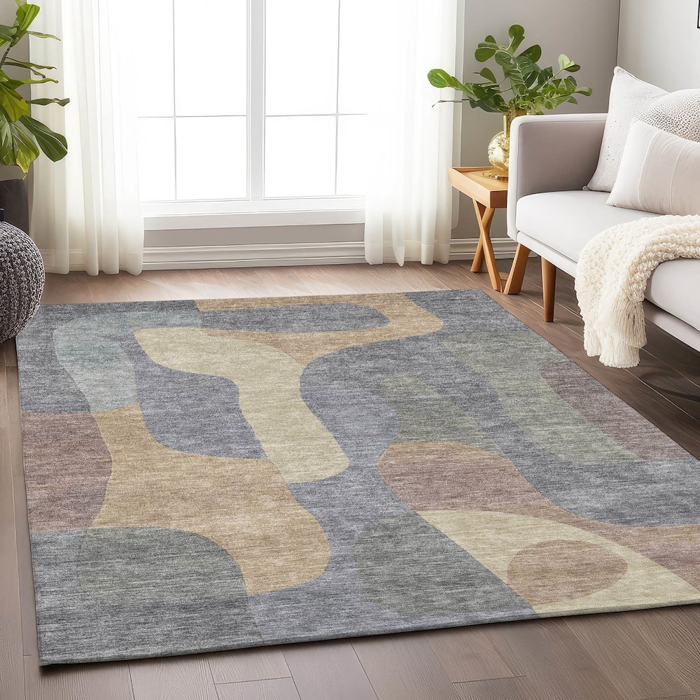 Machine Washable Indoor/Outdoor Chantille Gray 5' x 7'6" Rug. Picture 5