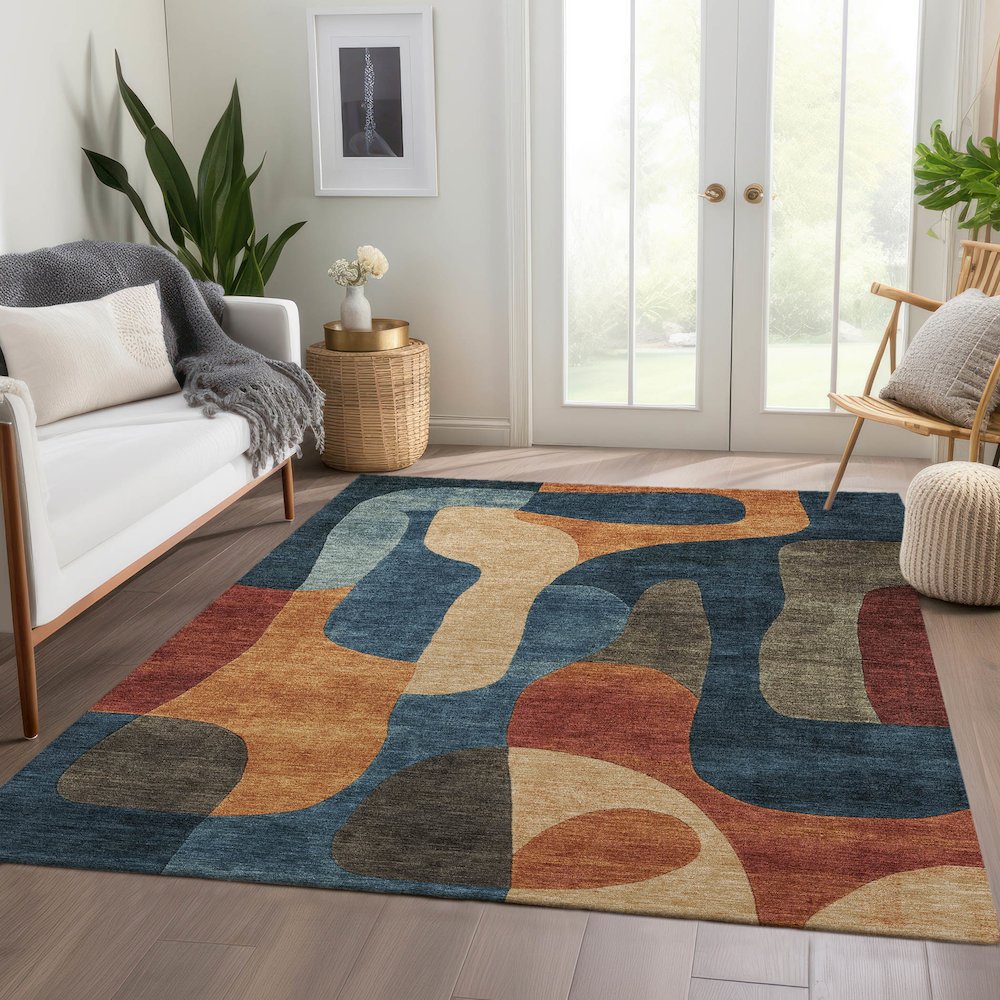 Machine Washable Indoor/Outdoor Chantille Navy 5' x 7'6" Rug. Picture 6