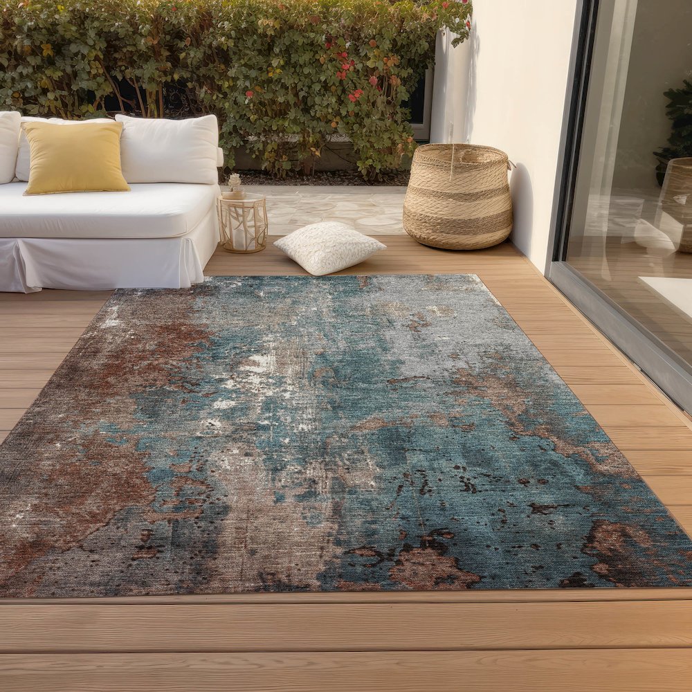 Machine Washable Indoor/Outdoor Chantille Paprika 5' x 7'6" Rug. Picture 8