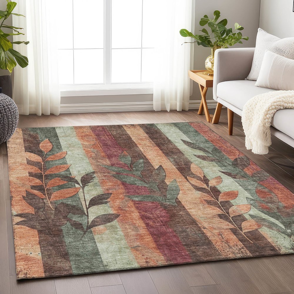 Machine Washable Indoor/Outdoor Chantille Terracotta 5' x 7'6" Rug. Picture 5