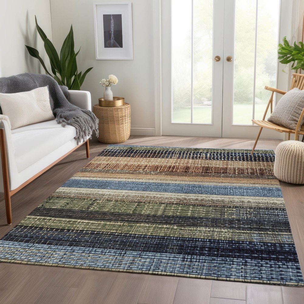 Machine Washable Indoor/Outdoor Chantille Blue 5' x 7'6" Rug. Picture 6