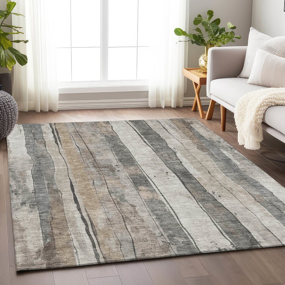 Machine Washable Indoor/Outdoor Chantille Putty 5' x 7'6" Rug. Picture 5
