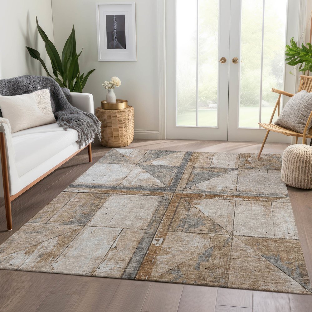 Machine Washable Indoor/Outdoor Chantille Copper 5' x 7'6" Rug. Picture 6