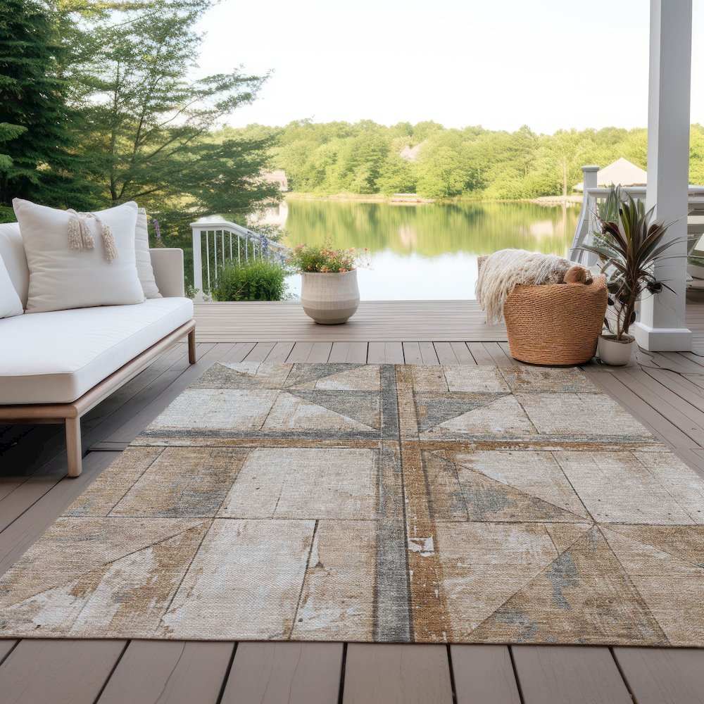 Machine Washable Indoor/Outdoor Chantille Copper 5' x 7'6" Rug. Picture 7