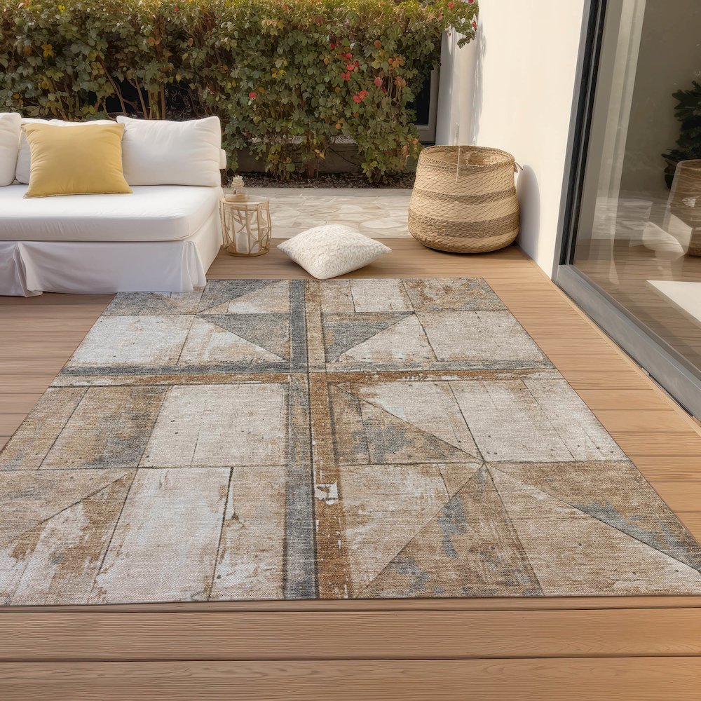 Machine Washable Indoor/Outdoor Chantille Copper 5' x 7'6" Rug. Picture 8
