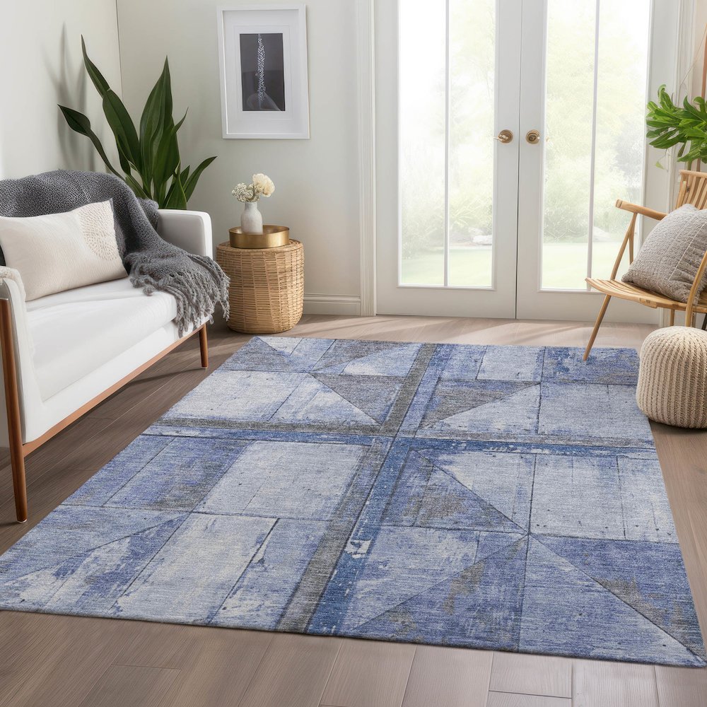 Machine Washable Indoor/Outdoor Chantille Denim 5' x 7'6" Rug. Picture 6