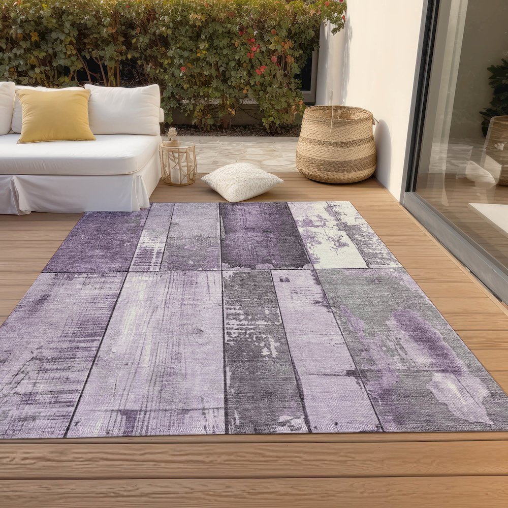 Machine Washable Indoor/Outdoor Chantille Purple 5' x 7'6" Rug. Picture 8
