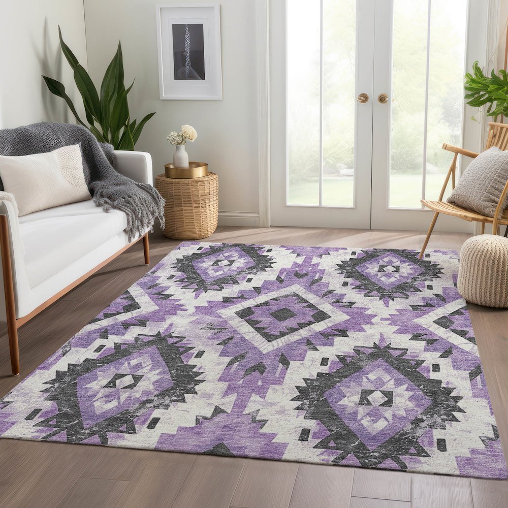 Machine Washable Indoor/Outdoor Chantille Purple 5' x 7'6" Rug. Picture 6