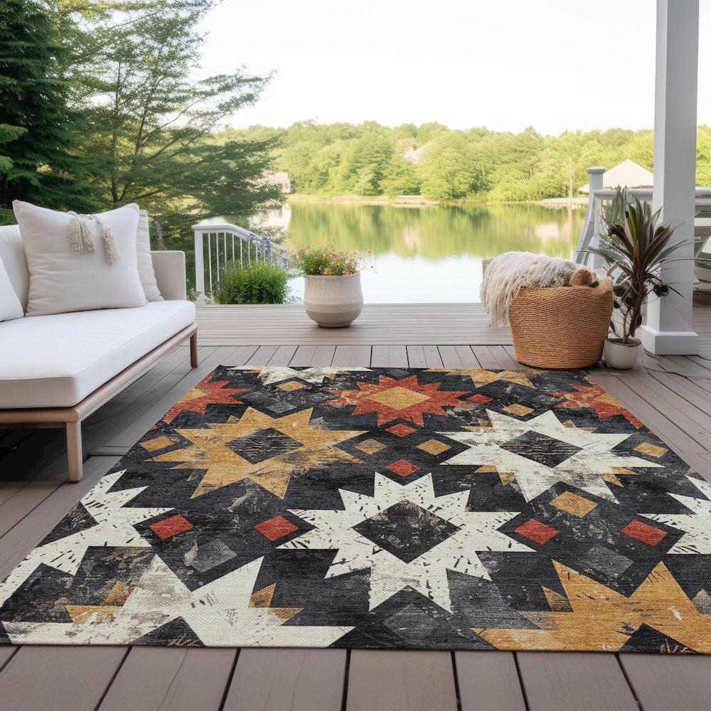 Machine Washable Indoor/Outdoor Chantille Black 5' x 7'6" Rug. Picture 7