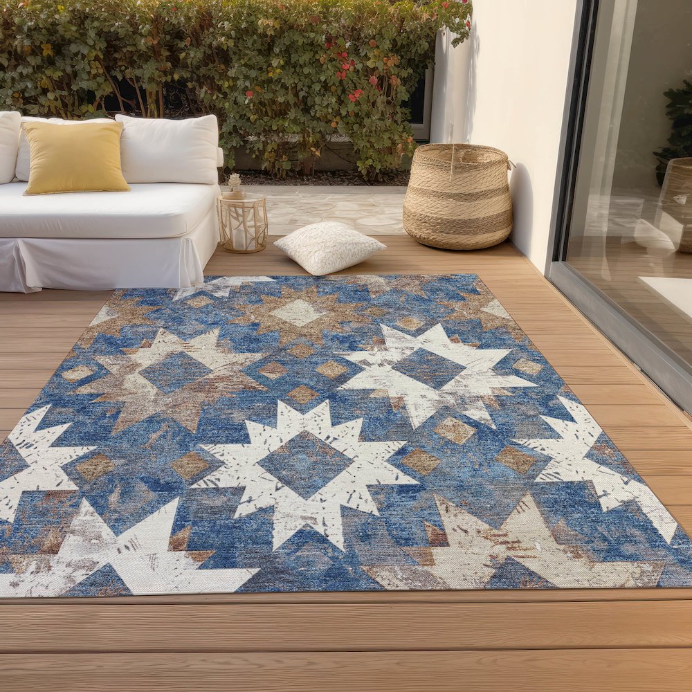 Machine Washable Indoor/Outdoor Chantille Blue 5' x 7'6" Rug. Picture 8