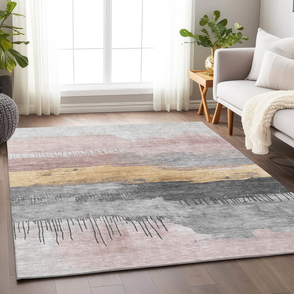 Machine Washable Indoor/Outdoor Chantille Blush 5' x 7'6" Rug. Picture 5