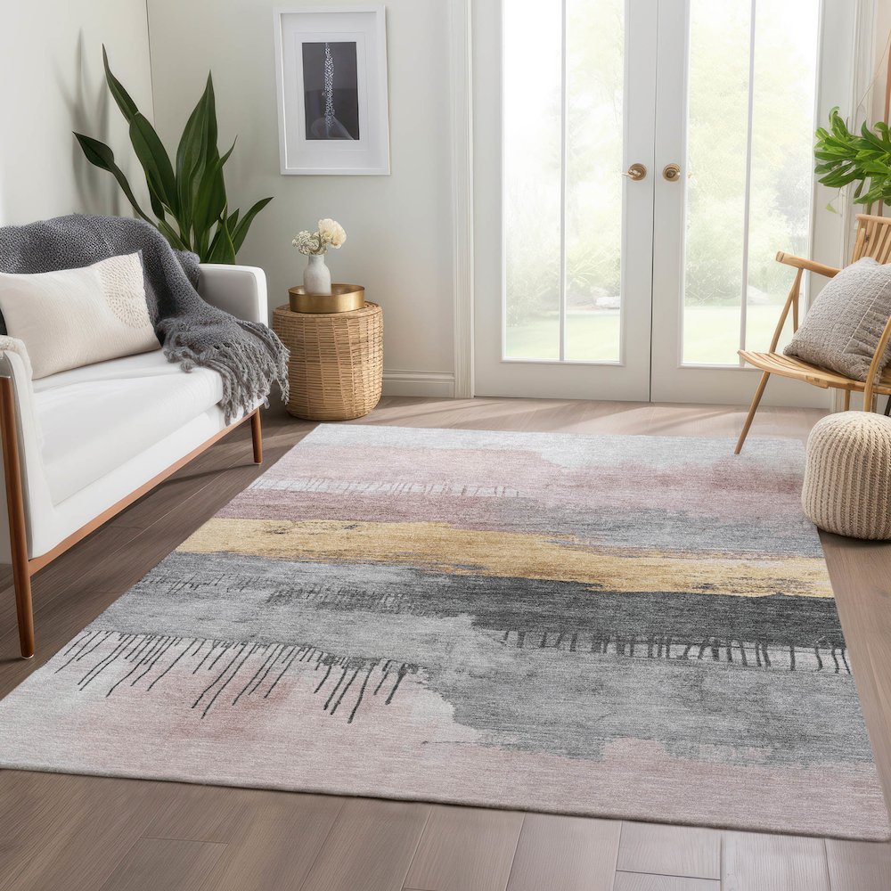 Machine Washable Indoor/Outdoor Chantille Blush 5' x 7'6" Rug. Picture 6