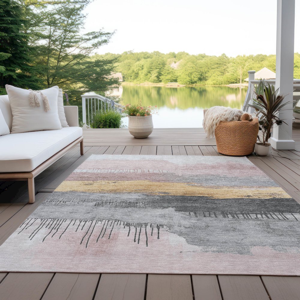 Machine Washable Indoor/Outdoor Chantille Blush 5' x 7'6" Rug. Picture 7
