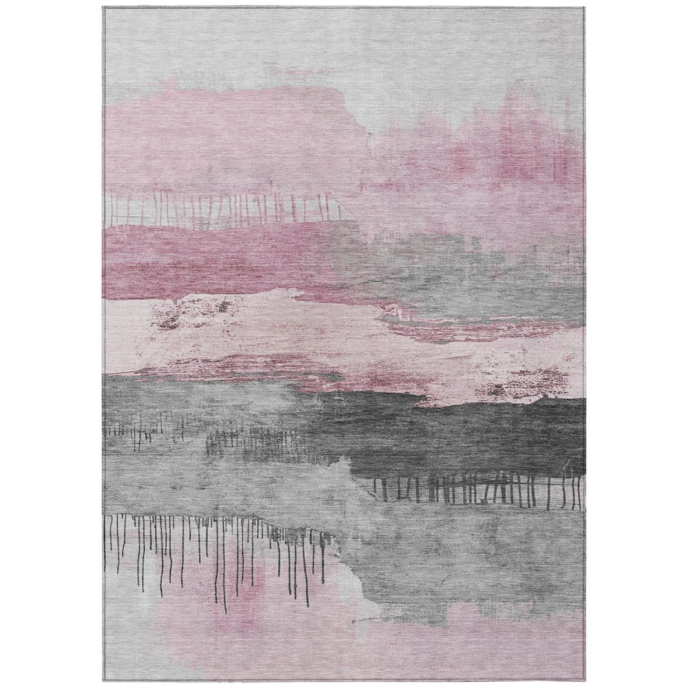 Machine Washable Indoor/Outdoor Chantille Pink 5' x 7'6" Rug. Picture 1