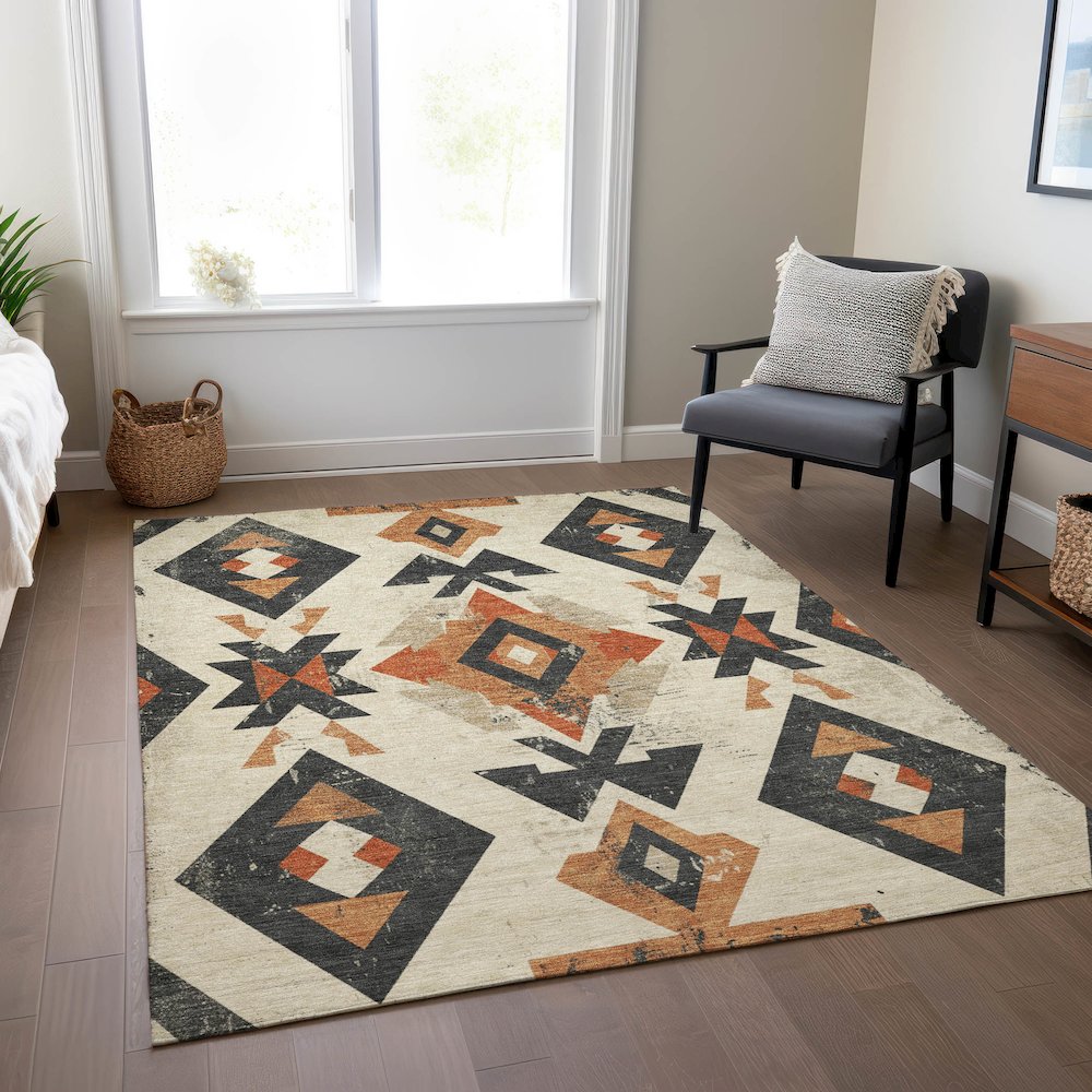 Machine Washable Indoor/Outdoor Chantille Ivory 5' x 7'6" Rug. Picture 6