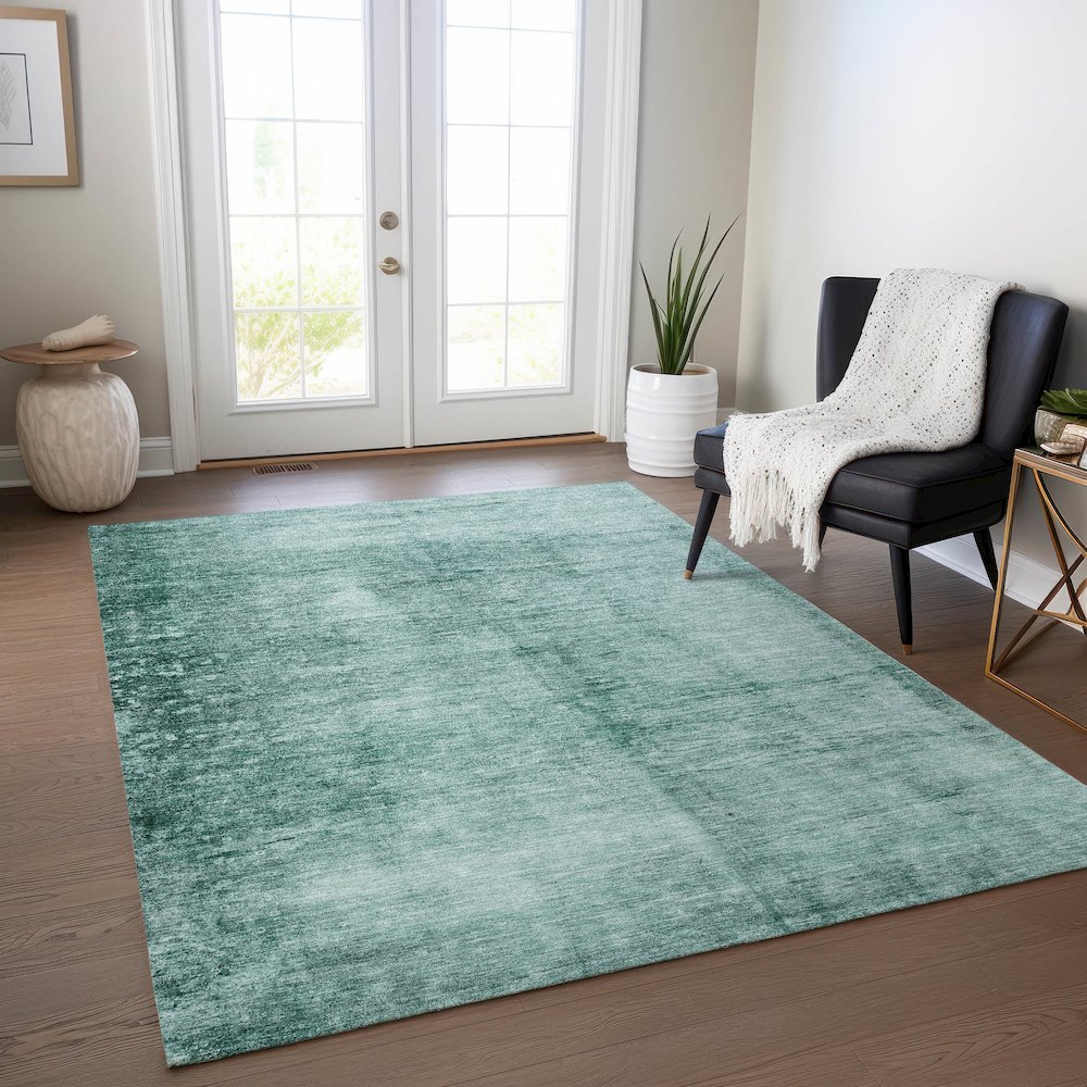 Machine Washable Indoor/Outdoor Chantille Teal 5' x 7'6" Rug. Picture 5