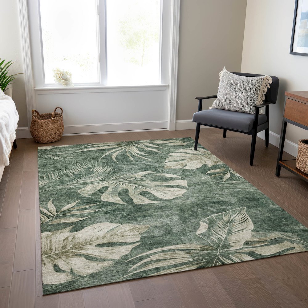 Machine Washable Indoor/Outdoor Chantille Fern 5' x 7'6" Rug. Picture 6