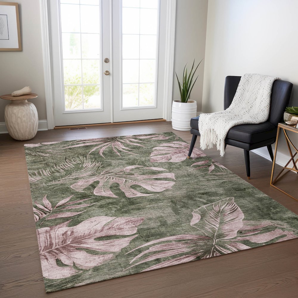 Machine Washable Indoor/Outdoor Chantille Olive 5' x 7'6" Rug. Picture 5