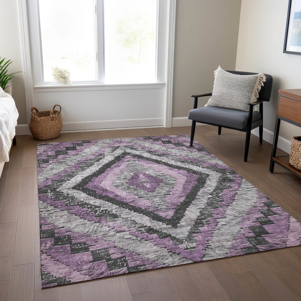 Machine Washable Indoor/Outdoor Chantille Lavender 5' x 7'6" Rug. Picture 6