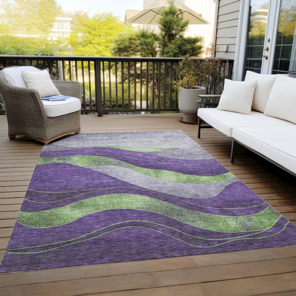 Machine Washable Indoor/Outdoor Chantille Purple 5' x 7'6" Rug. Picture 8