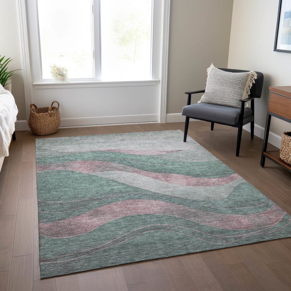 Machine Washable Indoor/Outdoor Chantille Sage 5' x 7'6" Rug. Picture 6