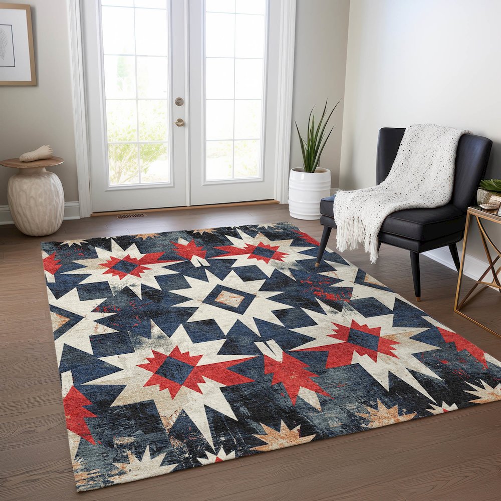 Machine Washable Indoor/Outdoor Chantille Navy 5' x 7'6" Rug. Picture 5