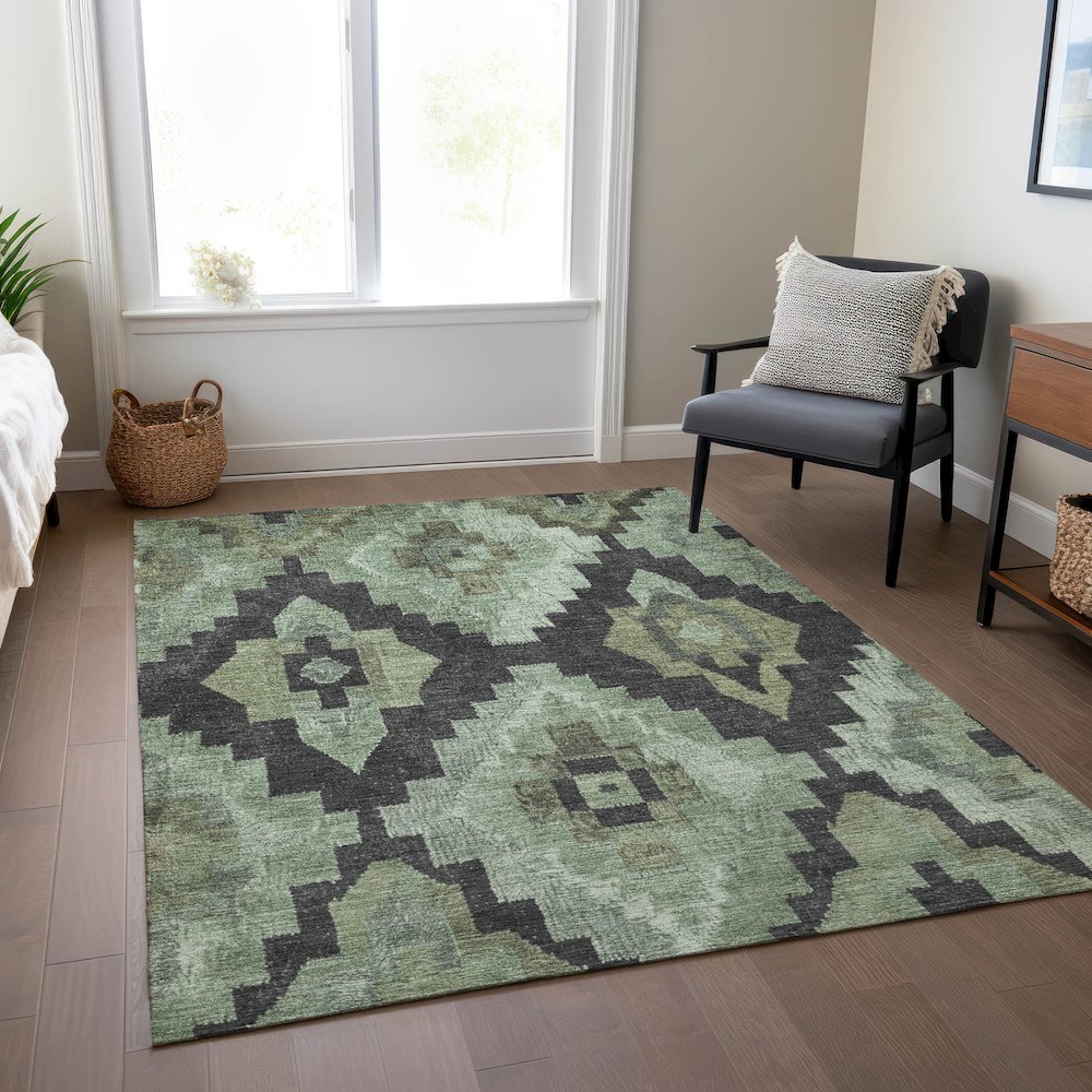 Machine Washable Indoor/Outdoor Chantille Aloe 5' x 7'6" Rug. Picture 6