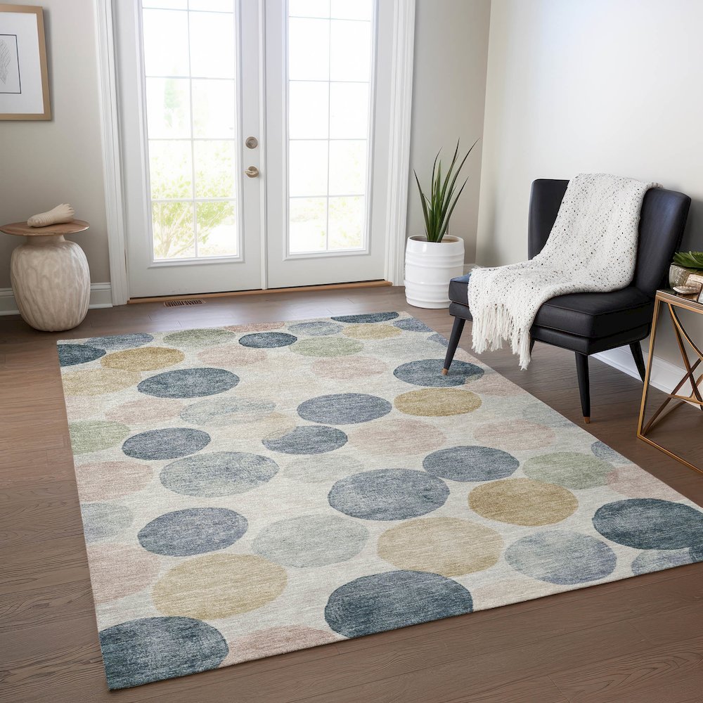 Machine Washable Indoor/Outdoor Chantille Beige 5' x 7'6" Rug. Picture 5