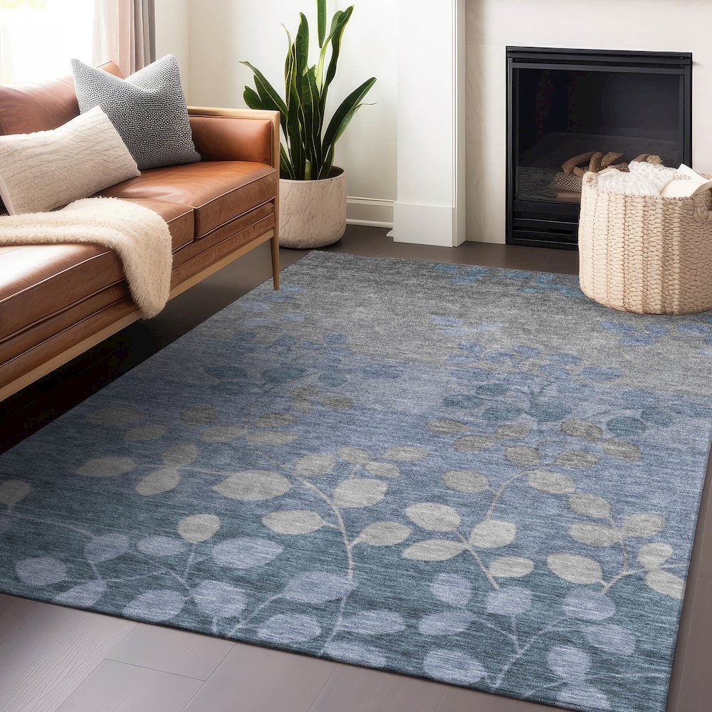 Machine Washable Indoor/Outdoor Chantille Denim 5' x 7'6" Rug. Picture 5