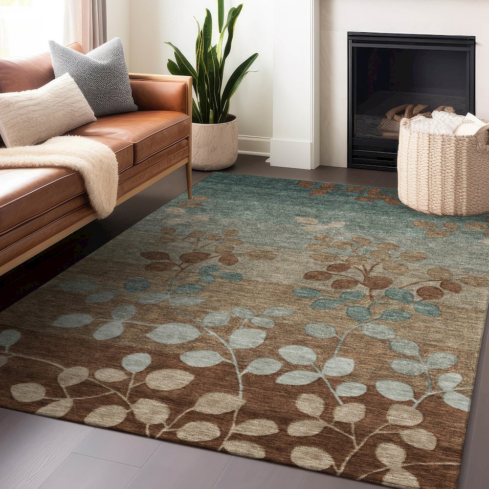 Machine Washable Indoor/Outdoor Chantille Mocha 5' x 7'6" Rug. Picture 5