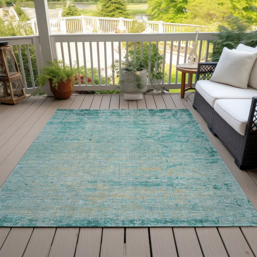 Machine Washable Indoor/Outdoor Chantille Teal 5' x 7'6" Rug. Picture 8