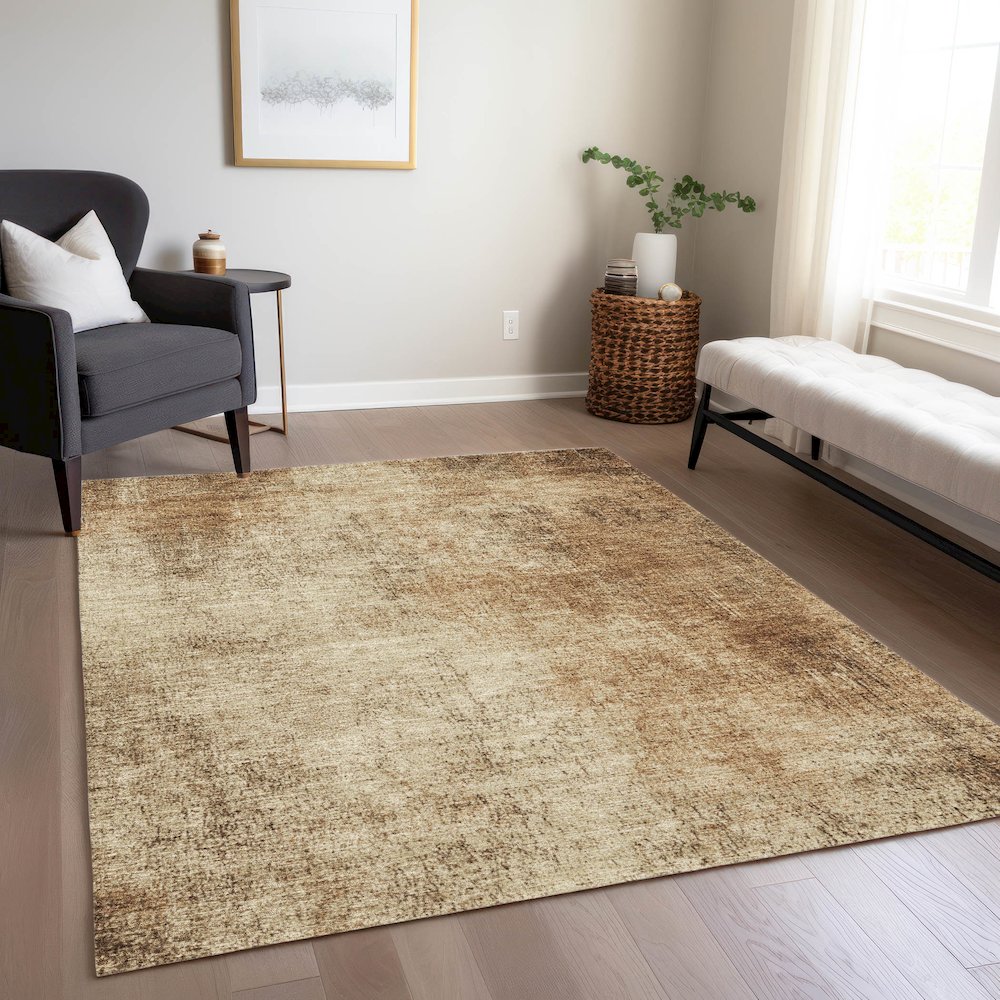 Machine Washable Indoor/Outdoor Chantille Beige 5' x 7'6" Rug. Picture 6