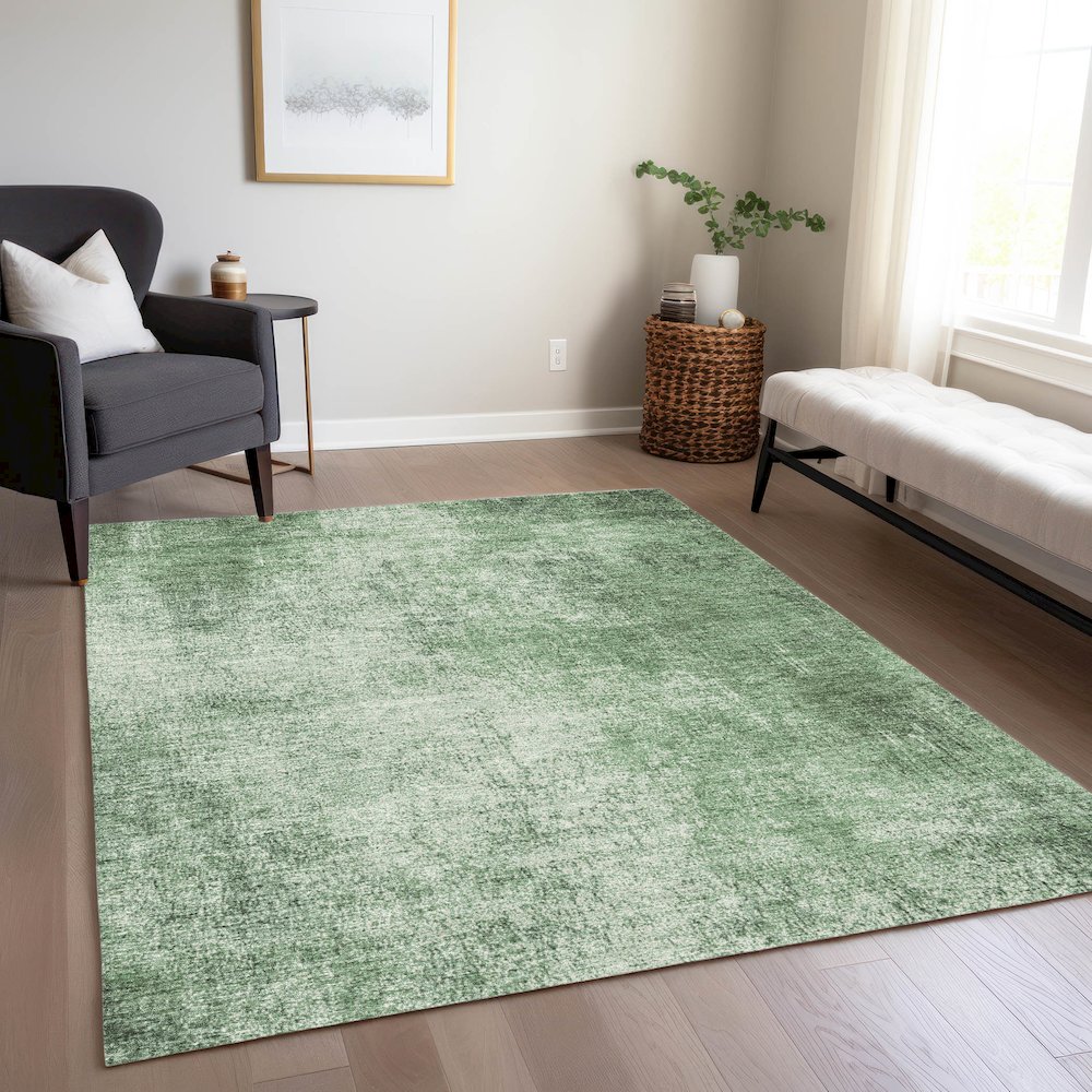 Machine Washable Indoor/Outdoor Chantille Green 5' x 7'6" Rug. Picture 6