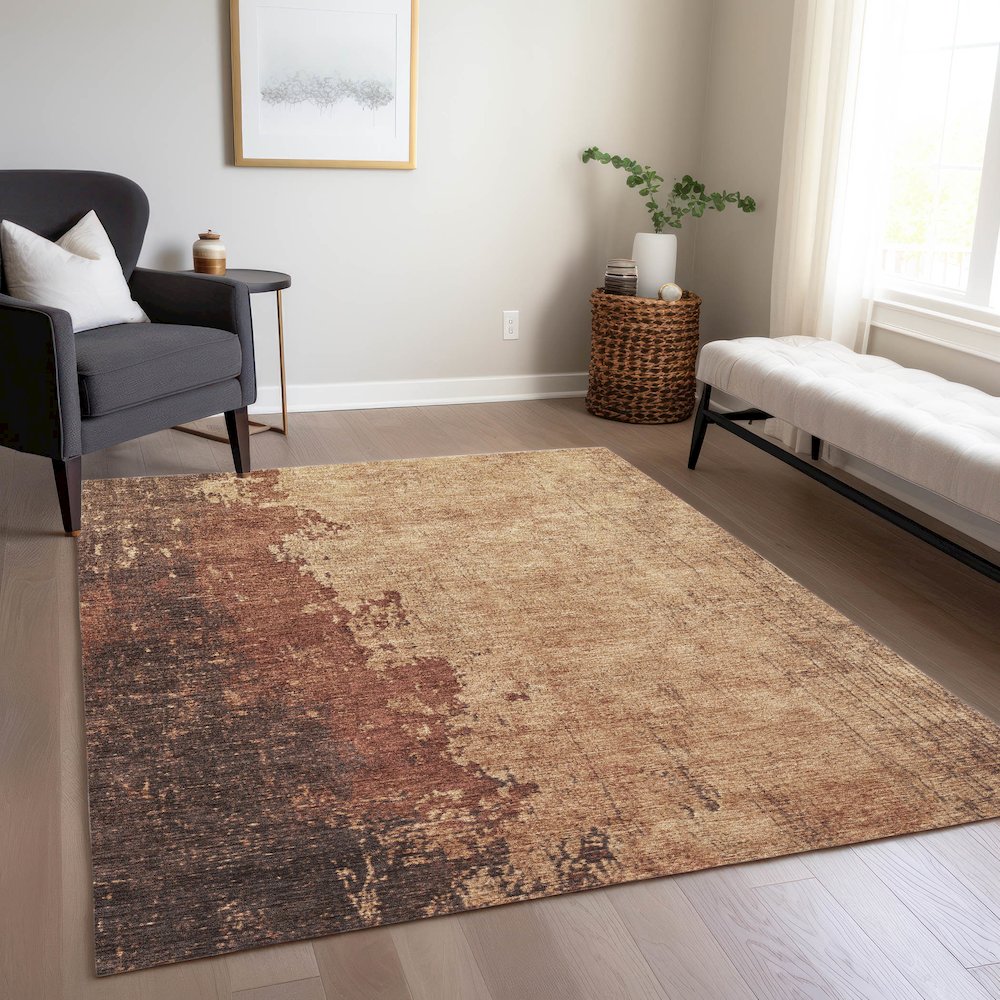 Machine Washable Indoor/Outdoor Chantille Paprika 5' x 7'6" Rug. Picture 6