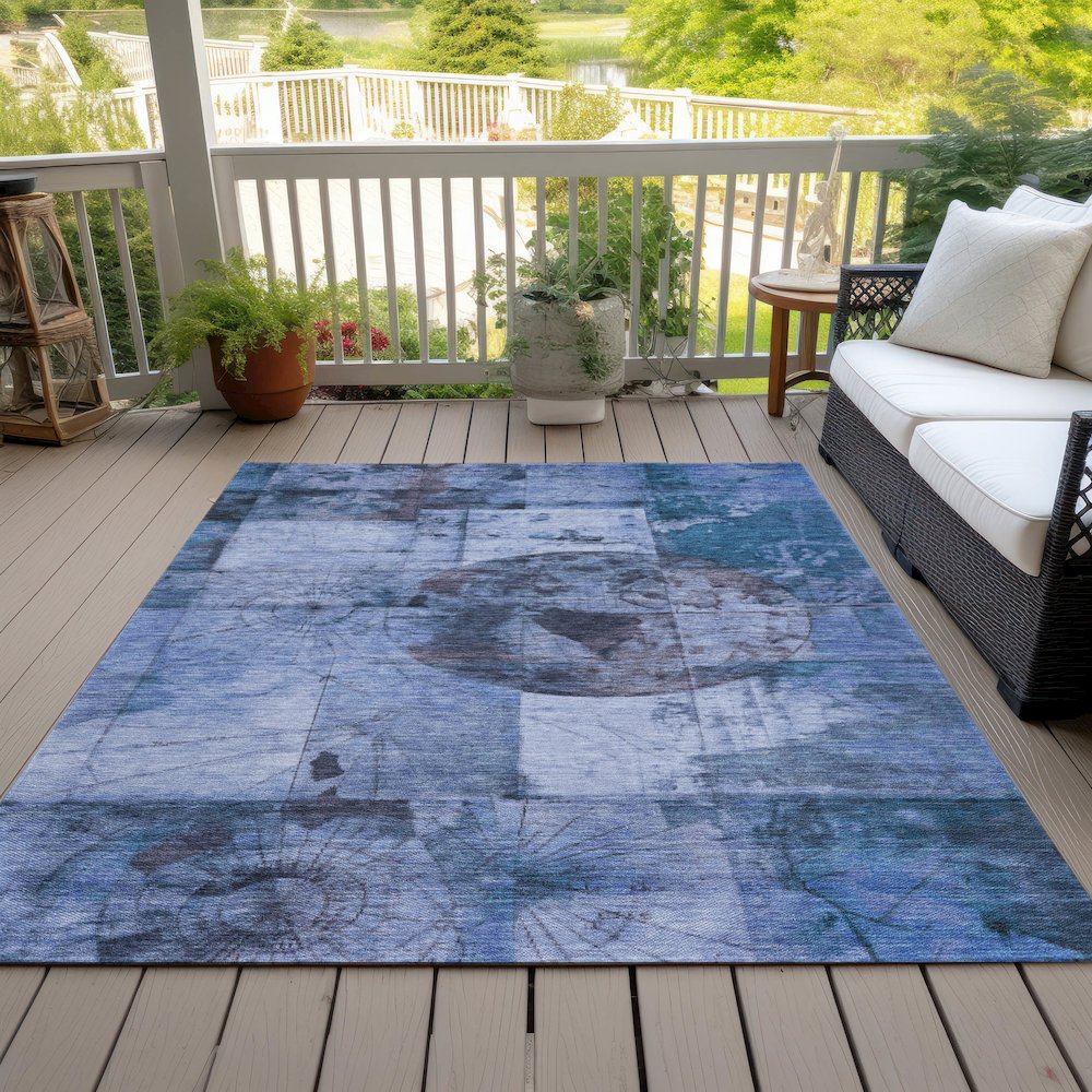 Machine Washable Indoor/Outdoor Chantille Blue 5' x 7'6" Rug. Picture 8