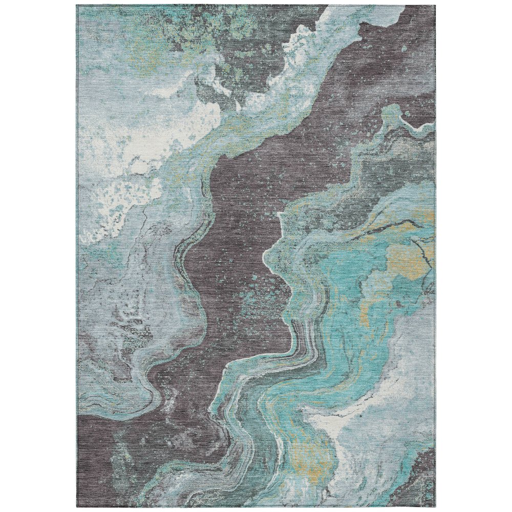Machine Washable Indoor/Outdoor Chantille Teal 5' x 7'6" Rug. Picture 1