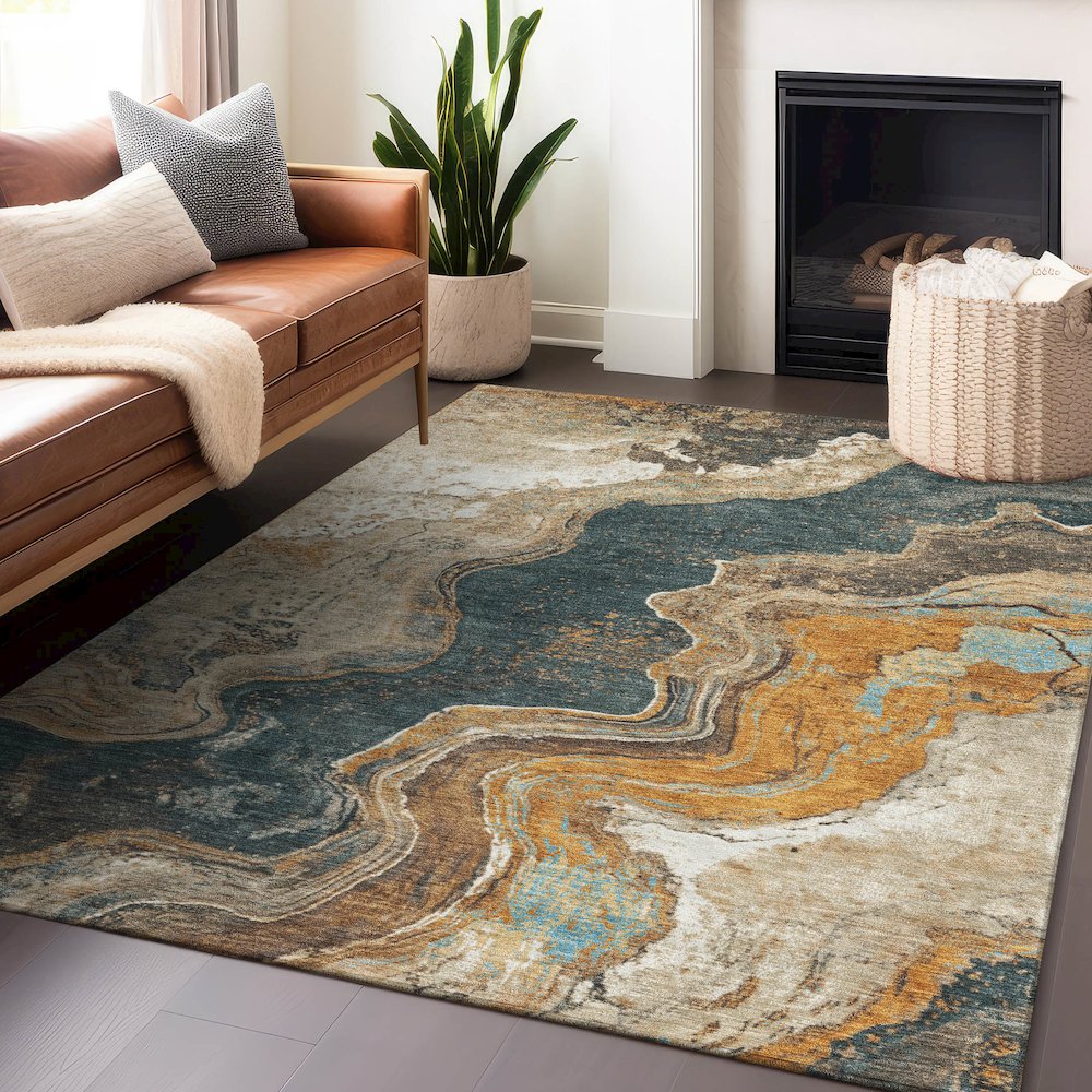 Machine Washable Indoor/Outdoor Chantille Wheat 5' x 7'6" Rug. Picture 5
